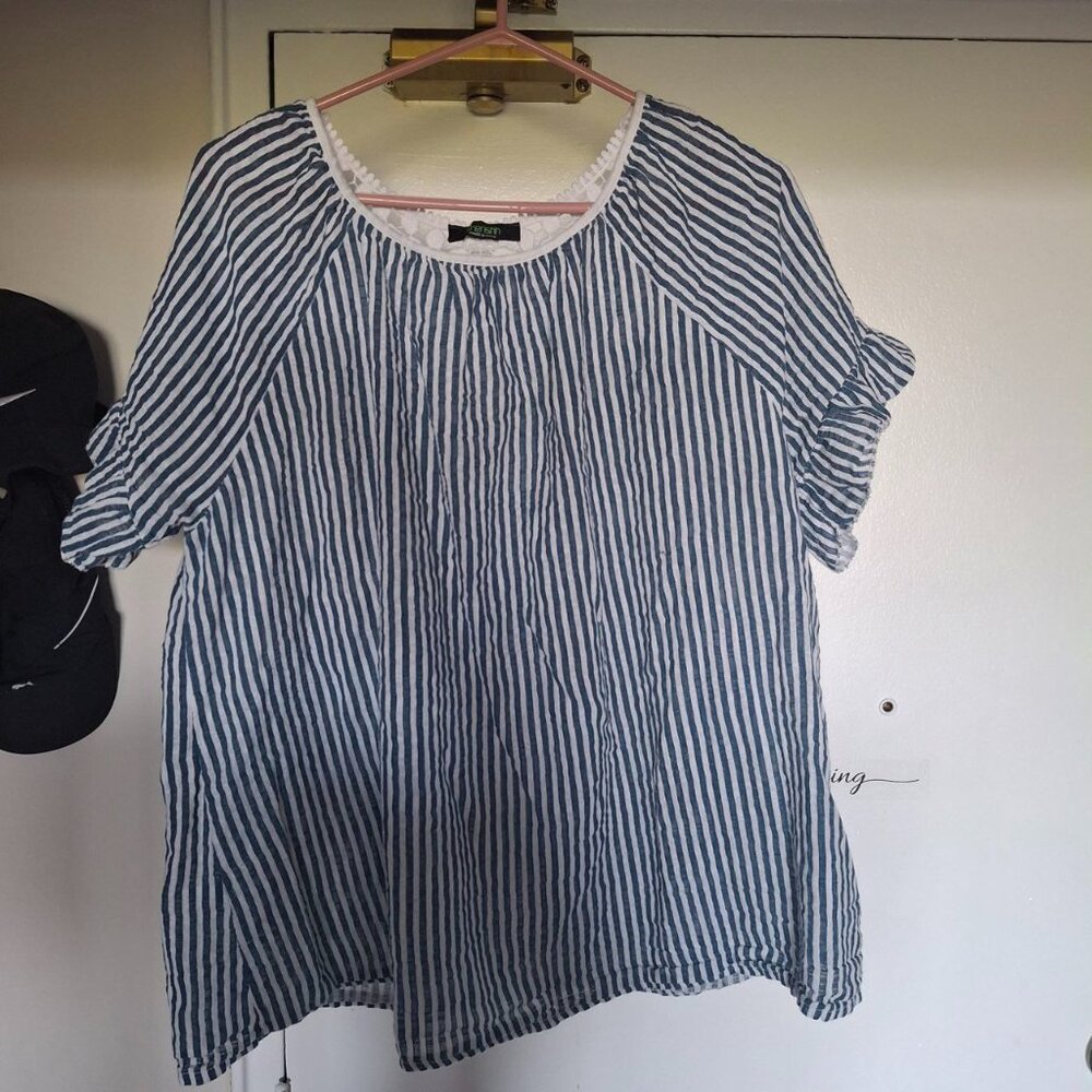 Cherishh Italian Linen Top - Blue & White Stripes